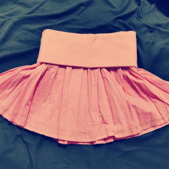 Pink chiffon ruffle pleated skirt elastic waistband - Picture 3 of 6